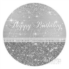 Lofaris Silver Grey Glitter Circle Happy Birthday Backdrop