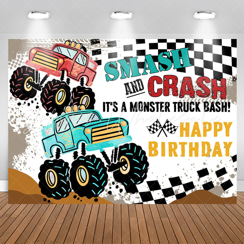 Lofaris Smash Crash Truck Bash Birthday Backdrop For Boys