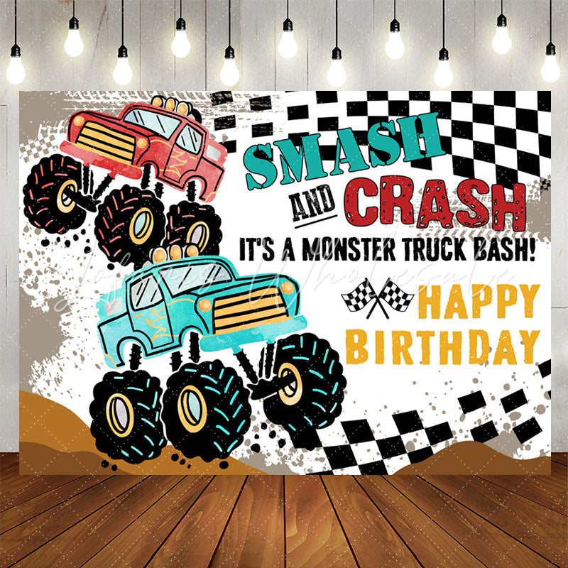 Lofaris Smash Crash Truck Bash Birthday Backdrop For Boys