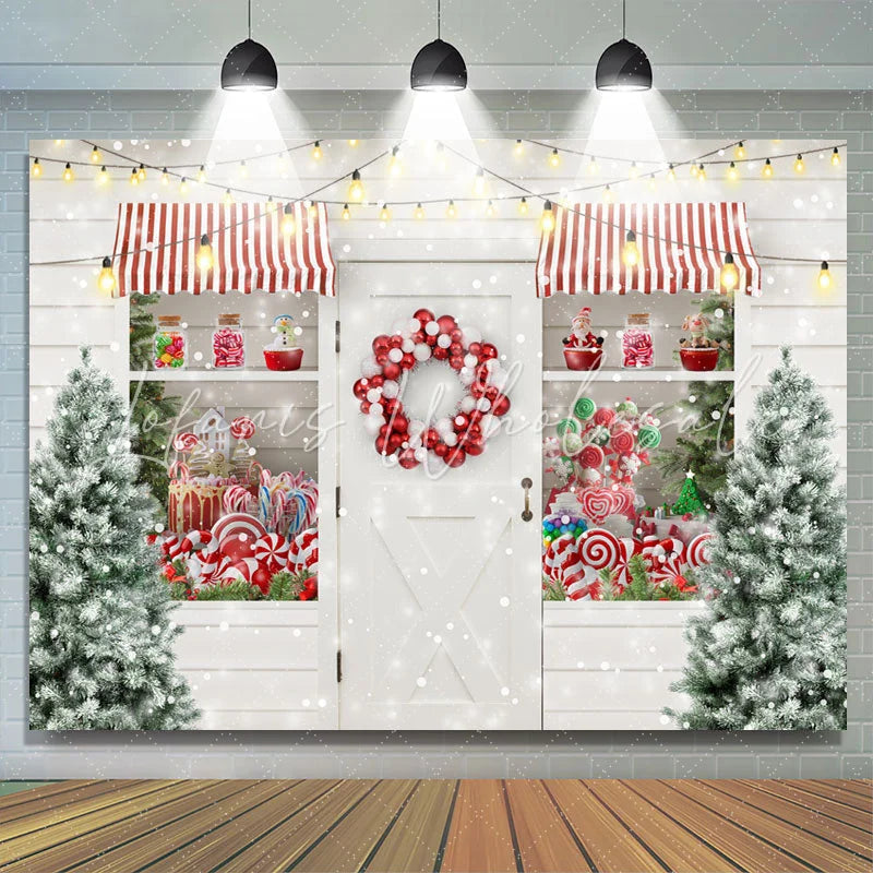 Lofaris Snow Christmas Tree Lights Balloon Window White Wall Backdrop