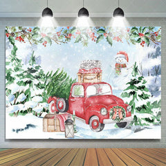 Lofaris Snow Christmas tree red car snowman backdrop