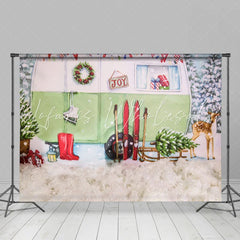 Lofaris Snow Fawn Sled Car Christmas Tree Party Backdrop for Kid