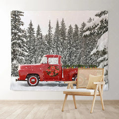Lofaris Snow Forest Red Truck Winter Christmas Party Backdrop