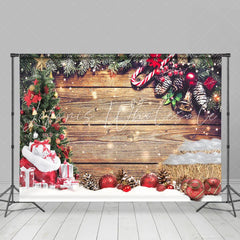 Lofaris Snow Pine Tree Leaves Wood Merry Christmas Backdrop