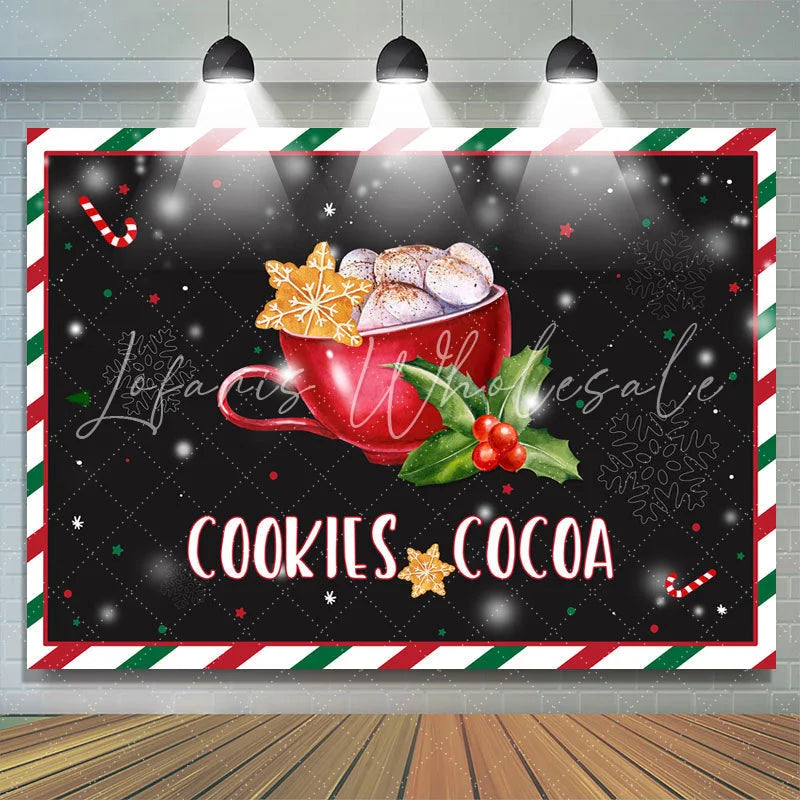 Lofaris Snowflake Cookie and Cocoa Christmas Black Backdrop for Decor