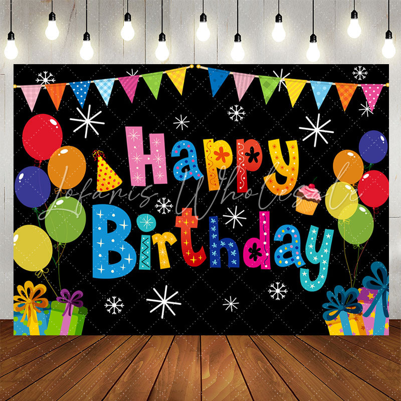 Lofaris Snowflake Gift Balloon Black Happy Birthday Backdrop