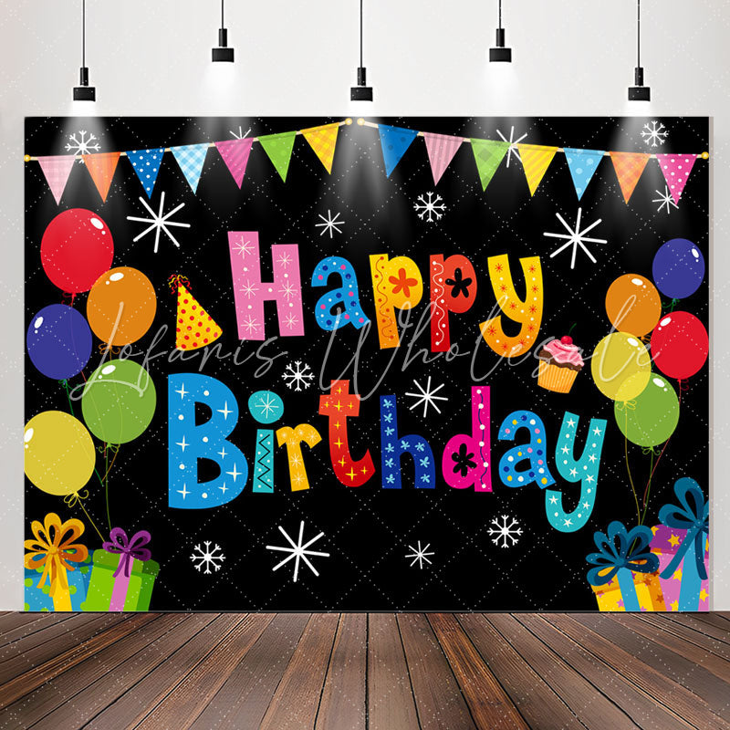 Lofaris Snowflake Gift Balloon Black Happy Birthday Backdrop