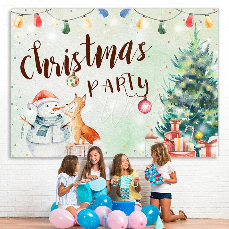 Lofaris Snowman and Fox Xmas Tree Christmas Party Backdrop