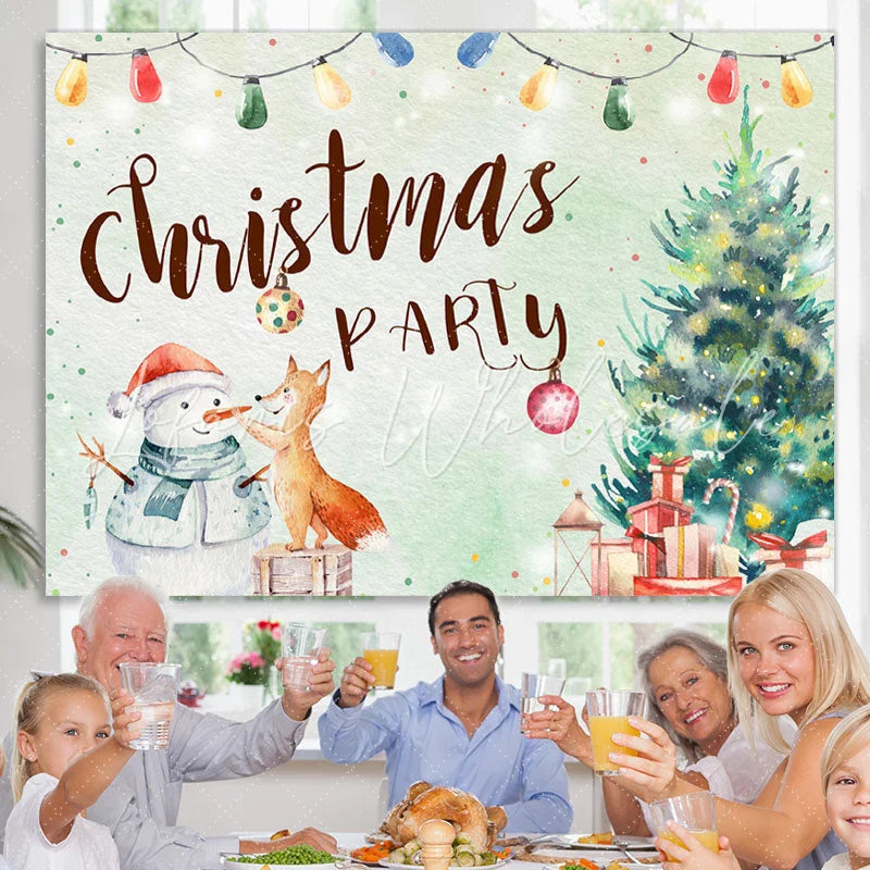 Lofaris Snowman and Fox Xmas Tree Christmas Party Backdrop