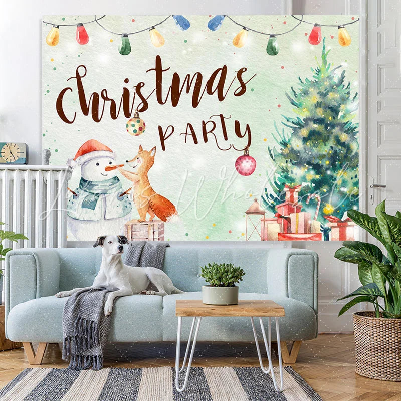 Lofaris Snowman and Fox Xmas Tree Christmas Party Backdrop