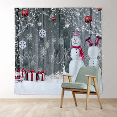 Lofaris Snowman With Snowflake Wooden Merry Christmas Backdrop