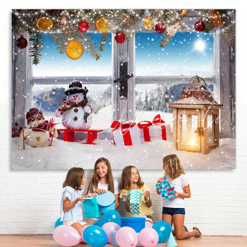 Lofaris Snowy And Glitter Christmas Balls Gifts Backdrop