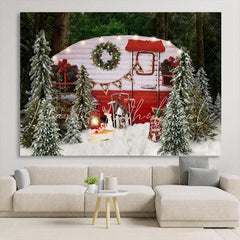 Lofaris Snowy Christmas Tree And Cute Glitter Motorhome Party Backdrop