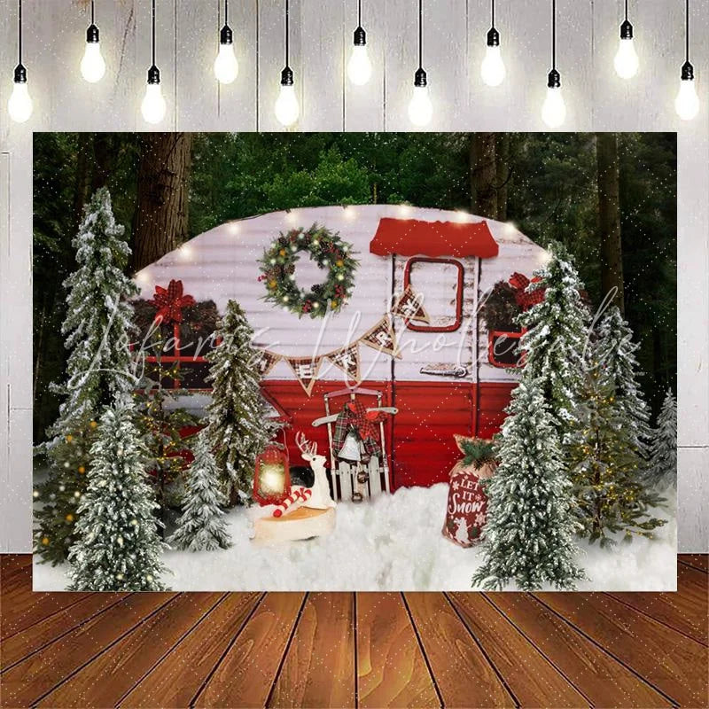 Lofaris Snowy Christmas Tree With Glitter Motorhome Party Backdrop