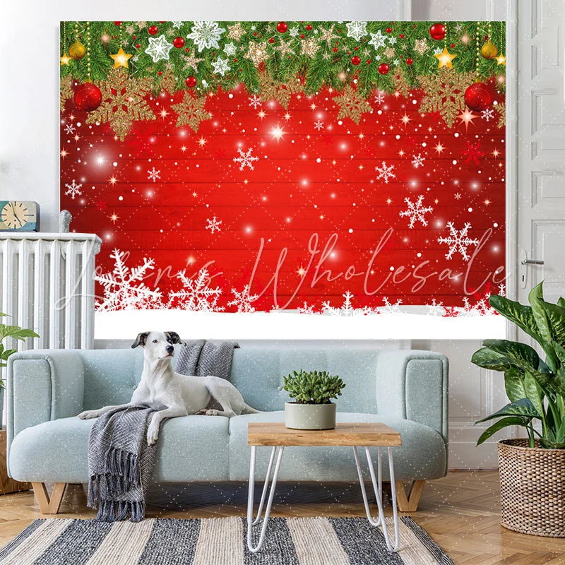 Lofaris Snowy Christmas With Shiny Star And Snowflake Backdrop