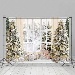 Lofaris Snowy Forest White Window Merry Christmas Backdrop
