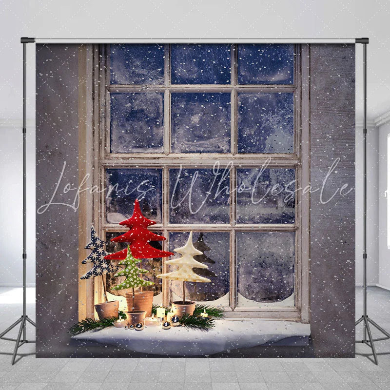 Lofaris Snowy Light Window Christmas Tree Photo Backdrop