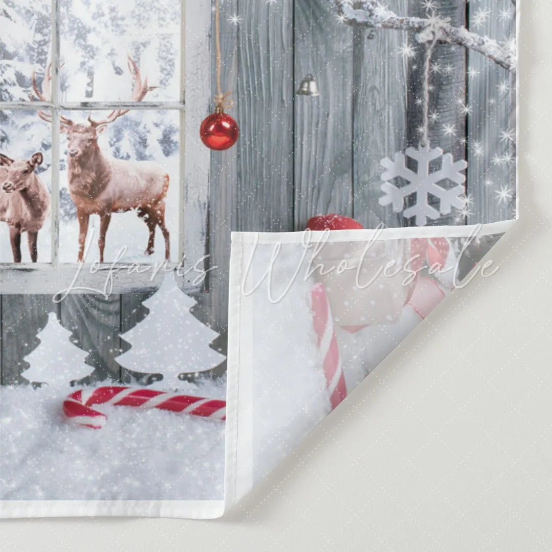 Lofaris Snowy Winter House With Deer Merry Christmas Backdrop
