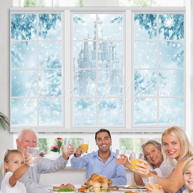 Lofaris Snowy Winter With Castle And Trees Christmas Backdrop