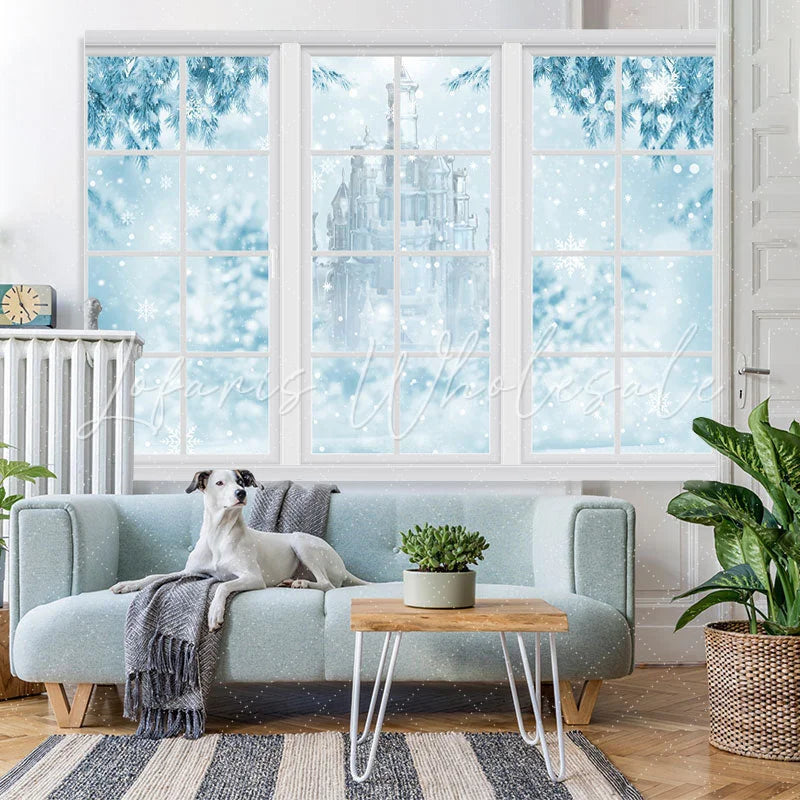 Lofaris Snowy Winter With Castle And Trees Christmas Backdrop