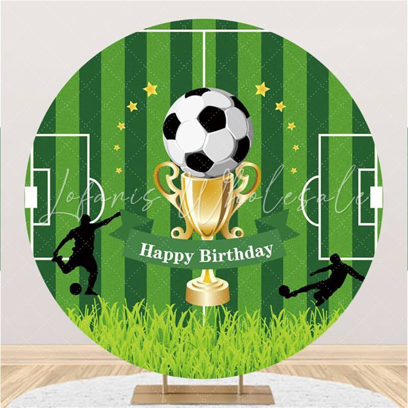 Lofaris Soccer And Field Round Happy Birthday Party Backdrop