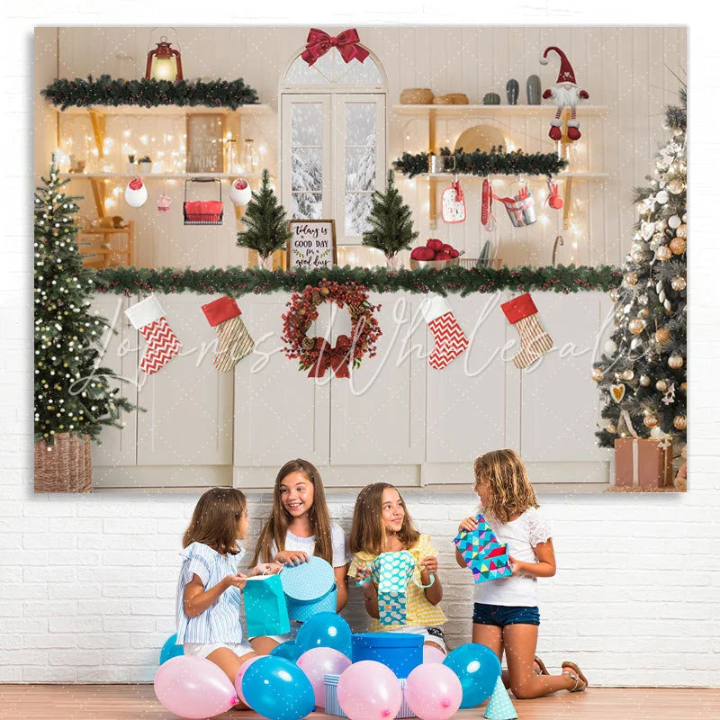 Lofaris Sock Wreath Christmas Tree Snow White Wall Backdrop