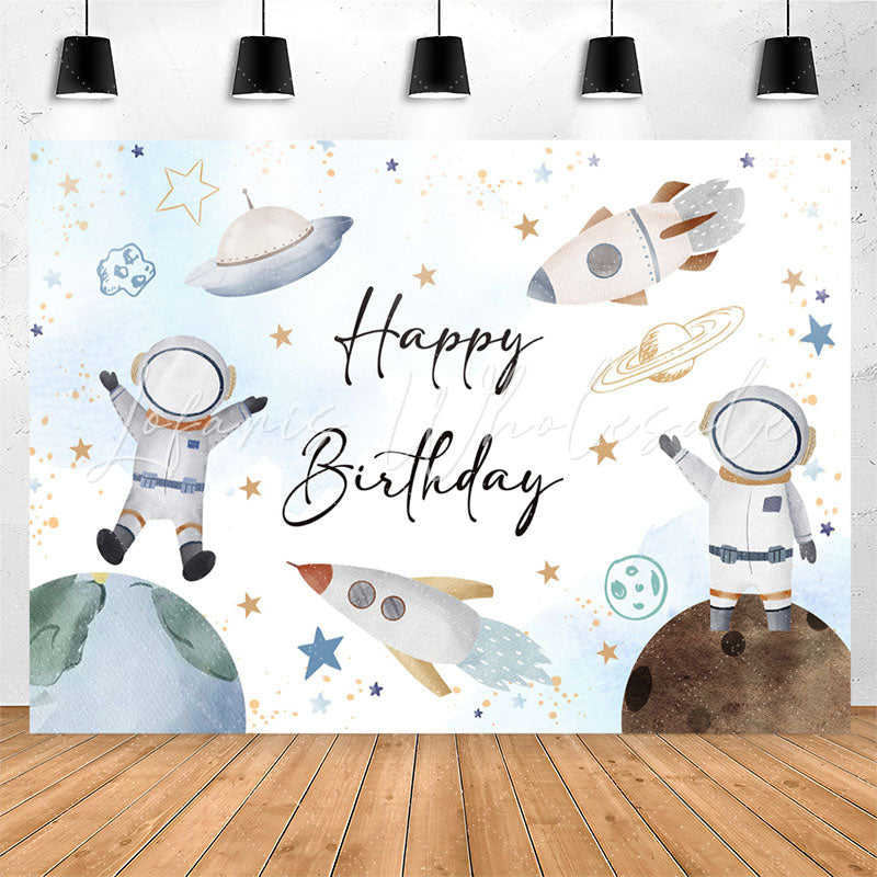 Lofaris Spacecraft Astronaut Planet Happy Birthday Backdrop