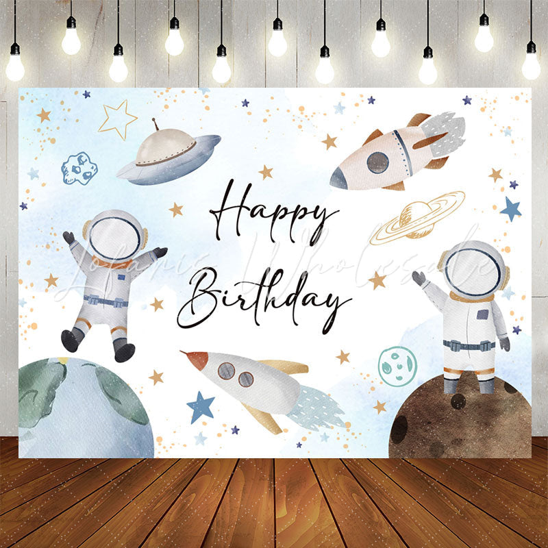 Lofaris Spacecraft Astronaut Planet Happy Birthday Backdrop