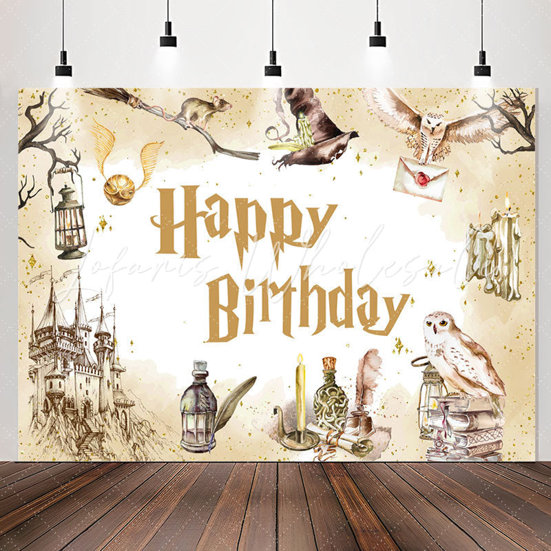 Lofaris Sparkling Castle Owl Magic Theme Birthday Backdrop
