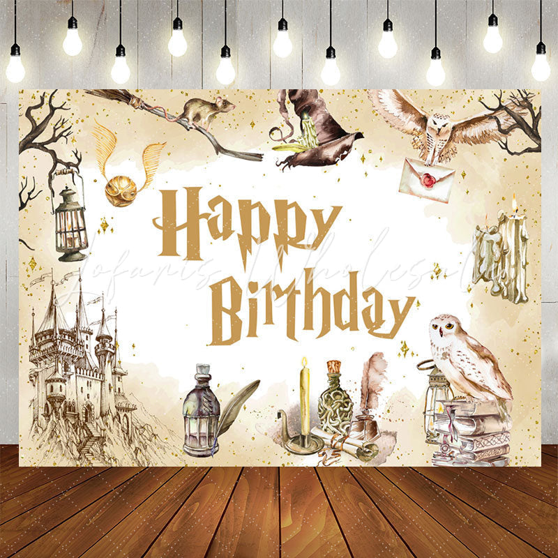 Lofaris Sparkling Castle Owl Magic Theme Birthday Backdrop