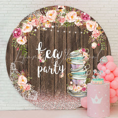 Lofaris Sparkling Floral Wooden Circle Tea Party Backdrop