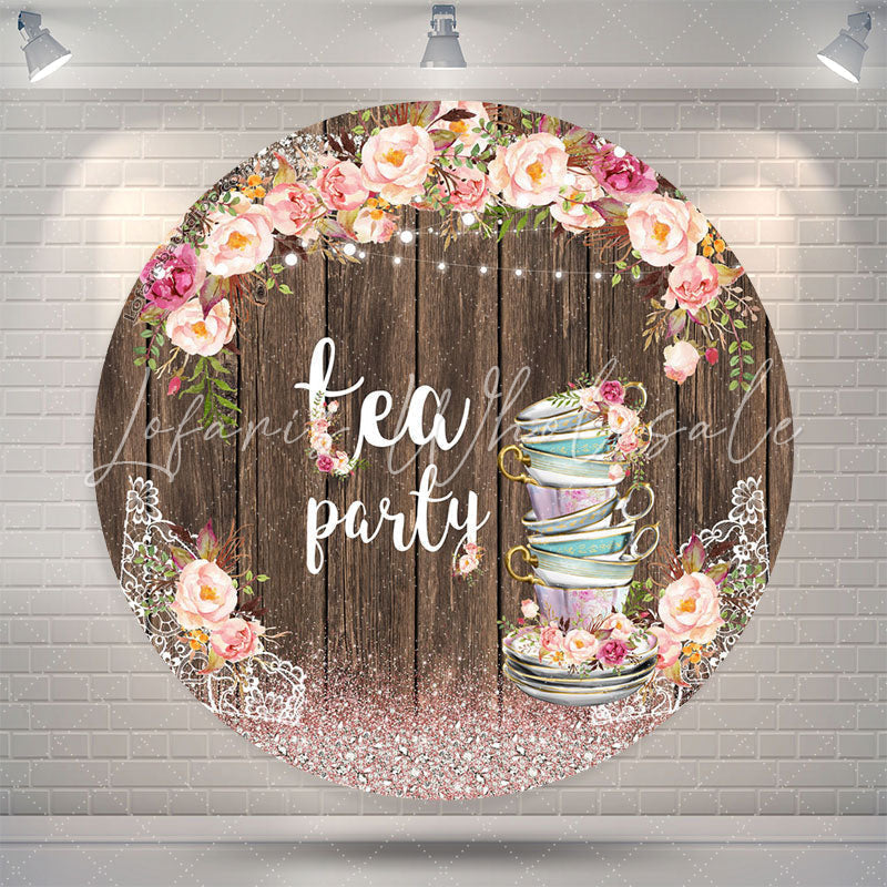 Lofaris Sparkling Floral Wooden Circle Tea Party Backdrop