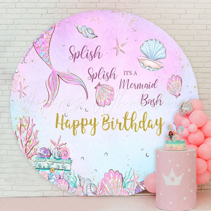 Lofaris Splish Mermaid Bash Happy Birthday Round Backdrop