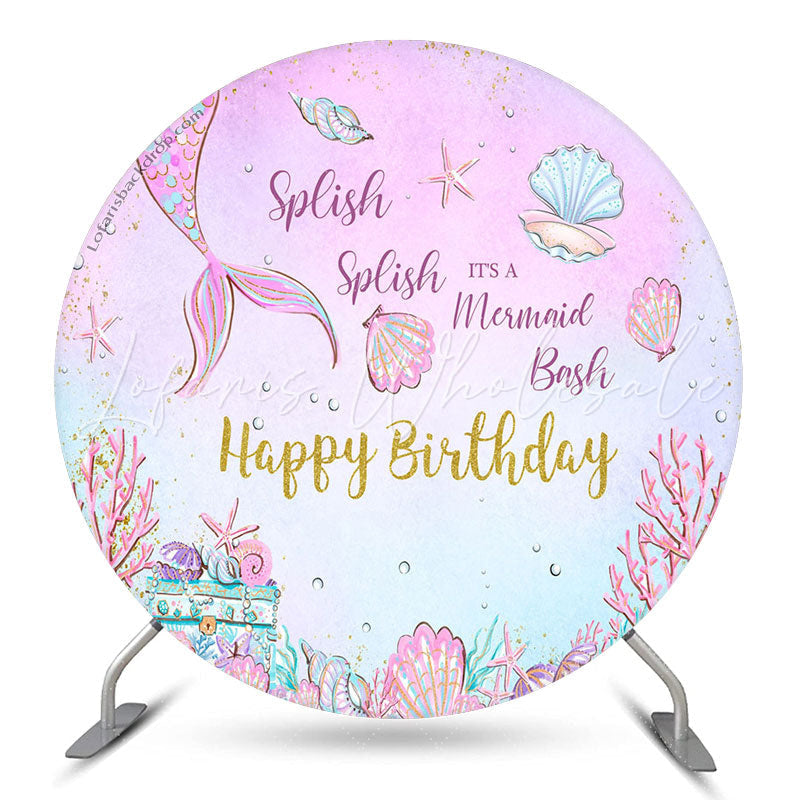 Lofaris Splish Mermaid Bash Happy Birthday Round Backdrop
