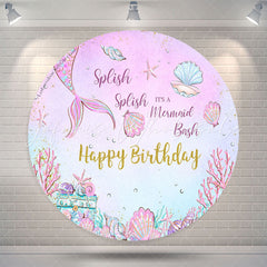 Lofaris Splish Mermaid Bash Happy Birthday Round Backdrop