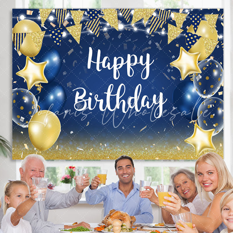 Lofaris Stars and Flags Blue Balloon Happy Birthday Backdrop