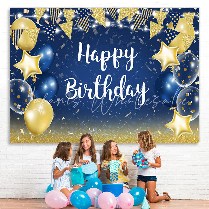 Lofaris Stars and Flags Blue Balloon Happy Birthday Backdrop