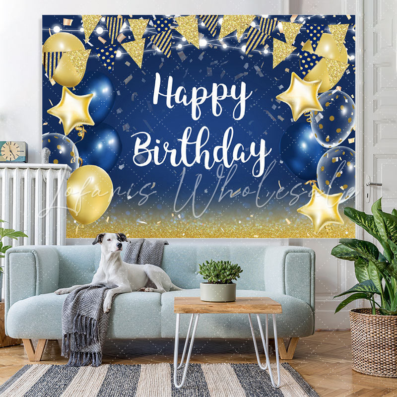 Lofaris Stars and Flags Blue Balloon Happy Birthday Backdrop