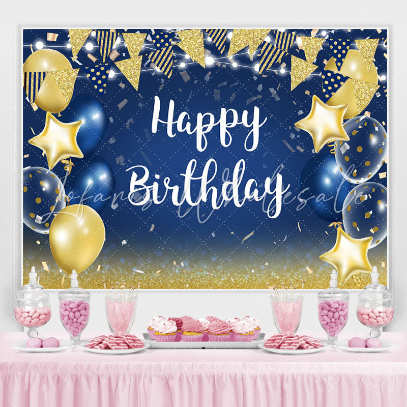 Lofaris Stars and Flags Blue Balloon Happy Birthday Backdrop