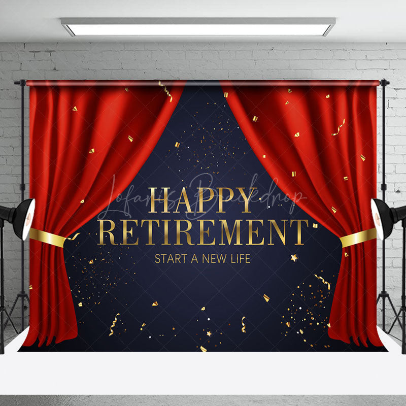 Lofaris Start A New Life Red Curtain Retirement Backdrop