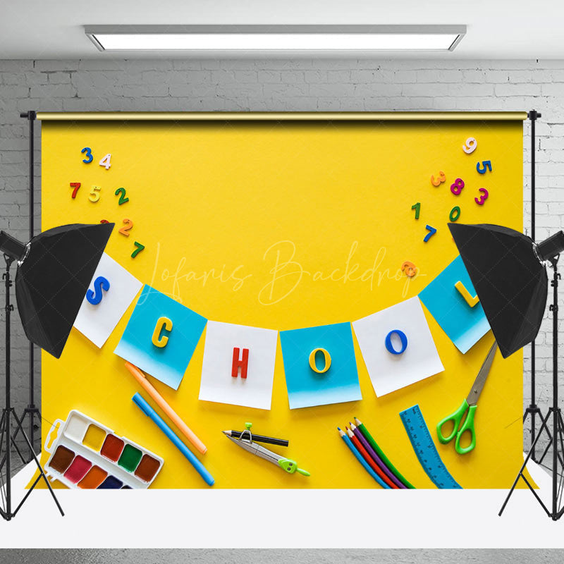Lofaris Stationery Numbers Yellow Back To School Backdrop