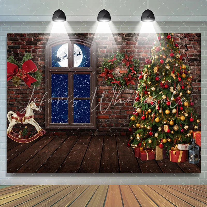 Lofaris Stone House With Snowy Christmas Night Holiday Backdrop