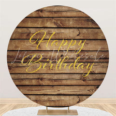 Lofaris Stripe Wood Gold Happy Birthday Round Backdrop For Party