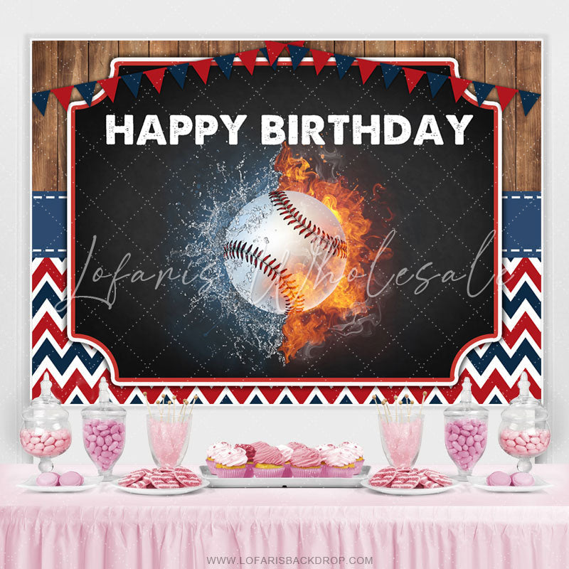 Lofaris Strong Baseball Flag Happy Birthday Party Backdrop