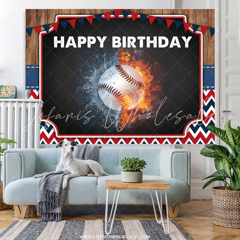 Lofaris Strong Baseball Flag Happy Birthday Party Backdrop