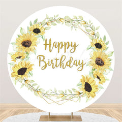 Lofaris Sunflower And Leaves Happy Birthday Circle Backdrop