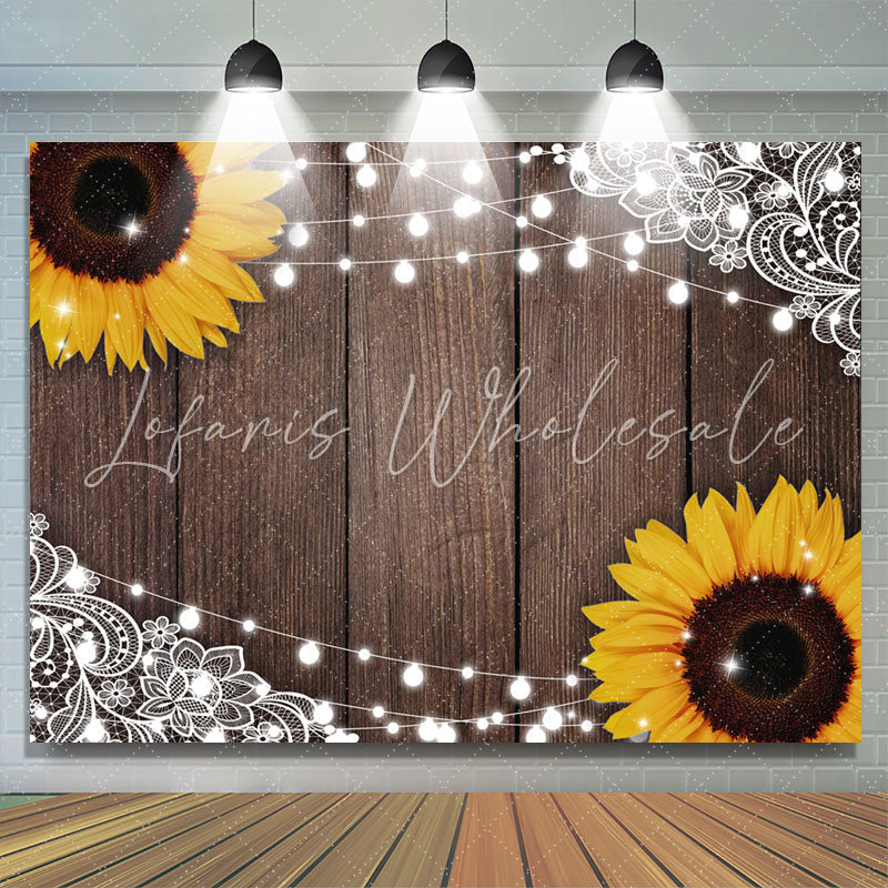 Lofaris Sunflowers And Brown Wood Bright Birthday Backdrop