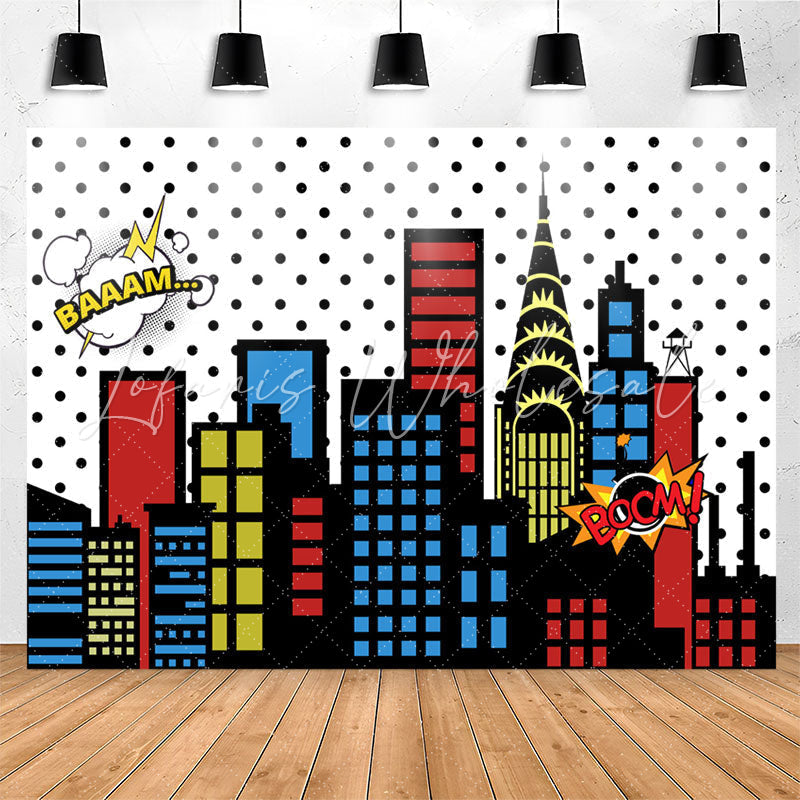 Lofaris Super City Skyline Buildings Children Birthday Party Backdrops