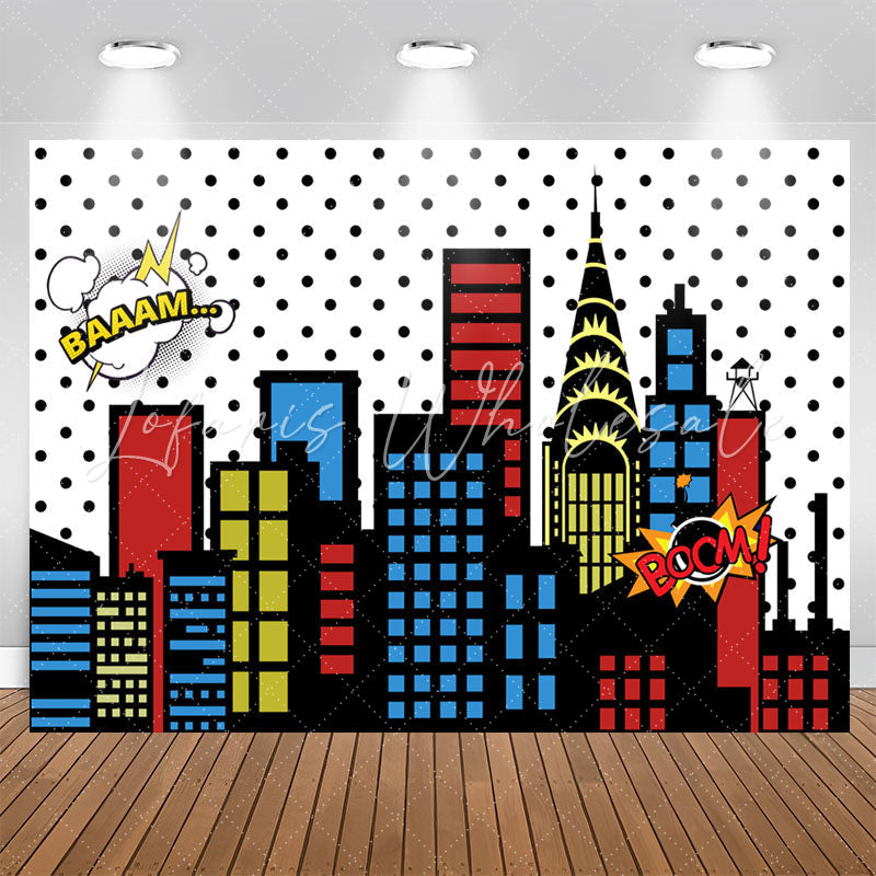 Lofaris Super City Skyline Buildings Children Birthday Party Backdrops