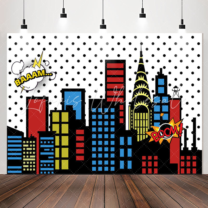 Lofaris Super City Skyline Buildings Children Birthday Party Backdrops
